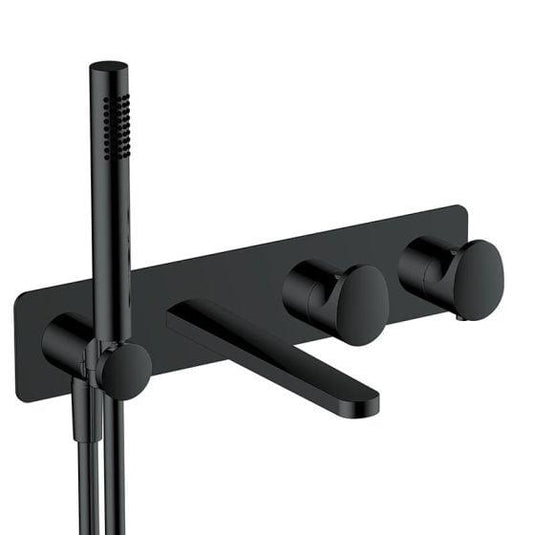 RAK Ceramics Horizontal Dual Outlet Thermostatic Concealed Shower Valve With Hand Shower & Bath Spout - Matt Black - RAKITA3306B - Envy Bathrooms Ltd