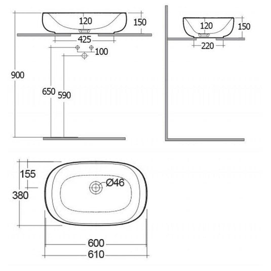 RAK Ceramics Illusion Countertop Wash Basin 60cm (No Overflow) - ILLCT6000AWHA - Envy Bathrooms Ltd