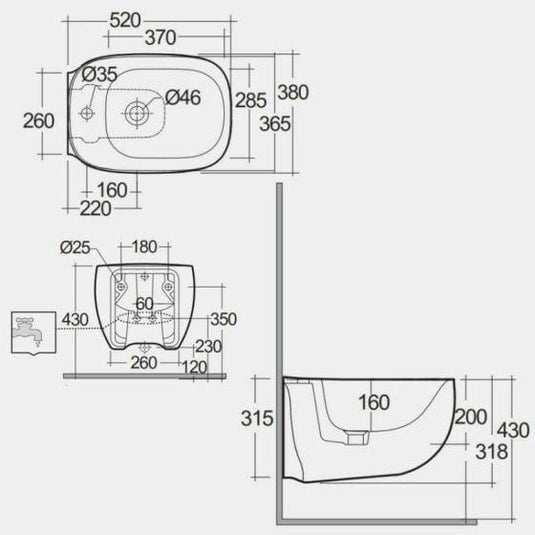 RAK Ceramics Illusion Wall Hung Bidet 1TH - ILLBD2101AWHA - Envy Bathrooms Ltd