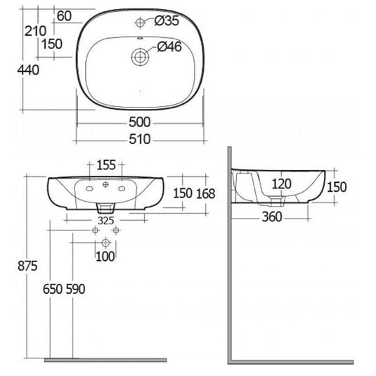 RAK Ceramics Illusion Wall Hung Wash Basin 50cm 1TH - ILLWB5001AWHA - Envy Bathrooms Ltd