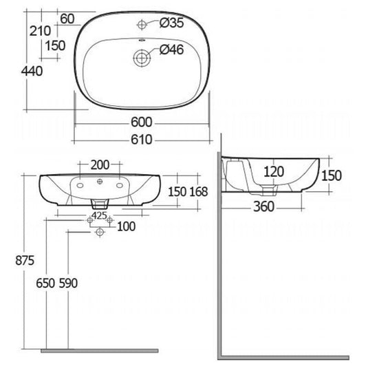 RAK Ceramics Illusion Wall Hung Wash Basin 60cm 1TH - ILLWB6001AWHA - Envy Bathrooms Ltd