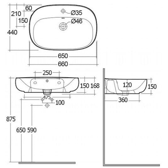 RAK Ceramics Illusion Wall Hung Wash Basin 65cm 1TH - ILLWB6501AWHA - Envy Bathrooms Ltd