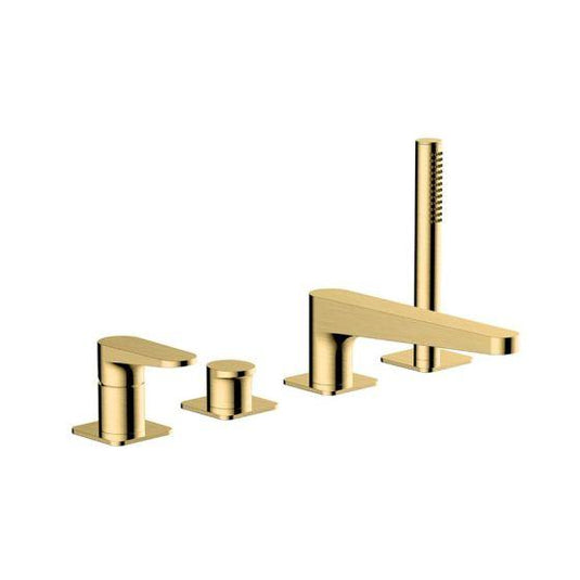 RAK Ceramics Ischia 4 Hole Deck Mounted Bath Shower Mixer - Brushed Gold - RAKISH3013G - Envy Bathrooms Ltd