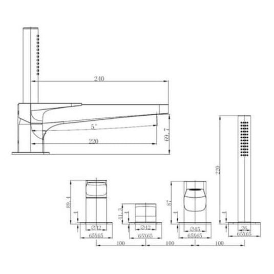 RAK Ceramics Ischia 4 Hole Deck Mounted Bath Shower Mixer - Brushed Gold - RAKISH3013G - Envy Bathrooms Ltd