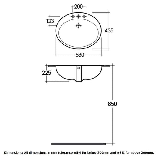 RAK Ceramics Jessica 53cm Inset Basin - 2 Tap Holes - OC73NCHAWHA - Envy Bathrooms Ltd