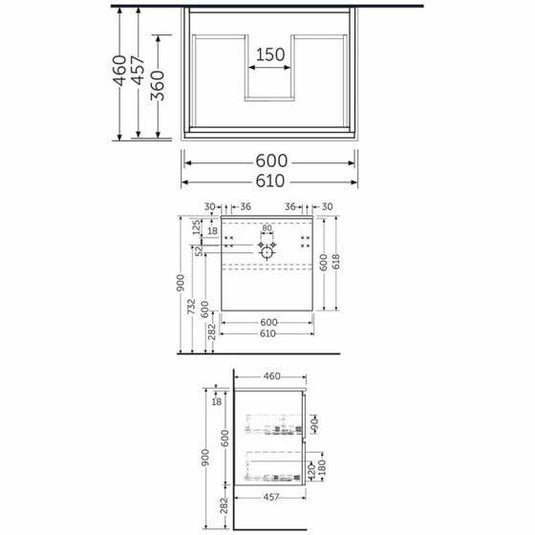 RAK Ceramics Joy Uno Wall Hung Vanity Unit 60cm - Urban Grey - UNOWH060UGY - Envy Bathrooms Ltd