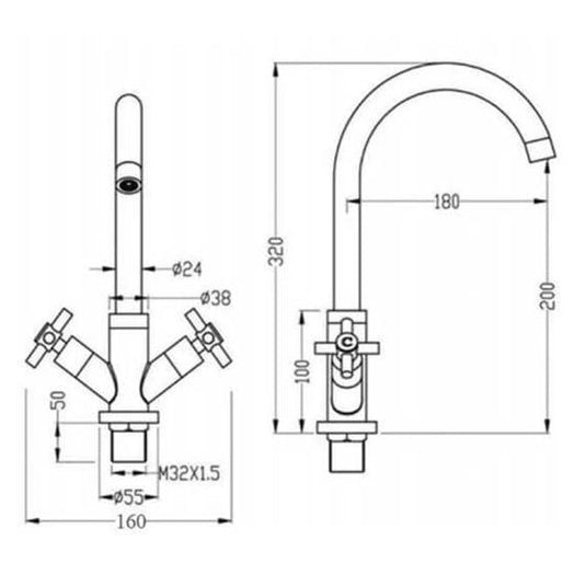 RAK Ceramics Kitchen Sink Mixer Tap With Cross Head Levers - Chrome - RAKKIT002 - Envy Bathrooms Ltd