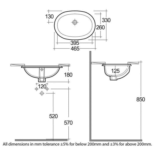RAK Ceramics Lily 46cm Under Counter Wash Basin - OC71AWHA - Envy Bathrooms Ltd