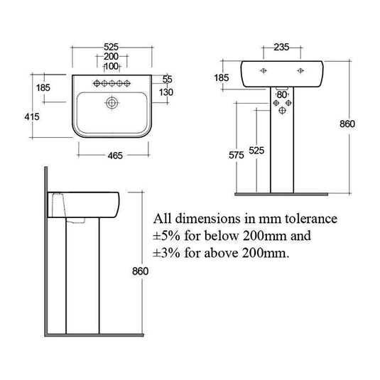 RAK Ceramics Metropolitan 52cm Basin 1 Tap Hole - MP0101AWHA - Envy Bathrooms Ltd