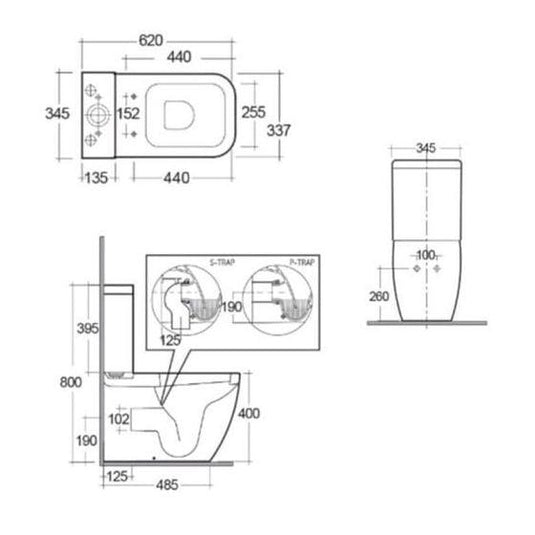 RAK Ceramics Metropolitan Rimless Close Coupled Toilet Pan - Alpine White - MP29AWHA - Envy Bathrooms Ltd