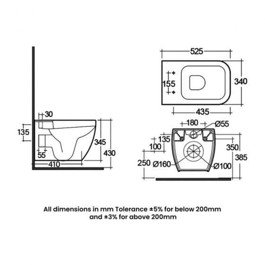 RAK Ceramics Metropolitan Rimless Wall Hung WC Pan - White - MP13AWHA - Envy Bathrooms Ltd