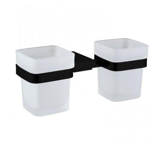 RAK Ceramics Moon Double Tumbler and Holder Wall Mounted - Black - RAKMOO9904B - Envy Bathrooms Ltd