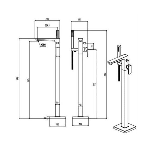 RAK Ceramics Moon Floorstanding Bath / Shower Mixer - Black - RAKMOO3014B - Envy Bathrooms Ltd