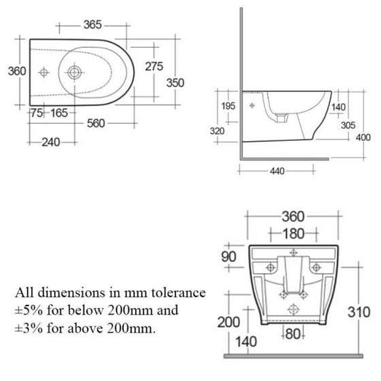 RAK Ceramics Moon Wall Hung Bidet - HAR08AWHA - Envy Bathrooms Ltd