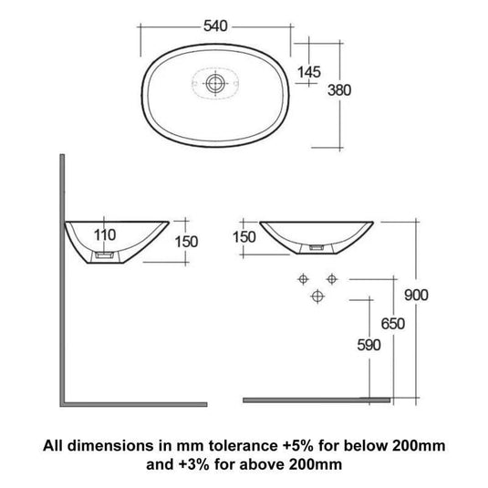 RAK Ceramics Morning 54cm Countertop Basin - MORCT5400AWHA - Envy Bathrooms Ltd