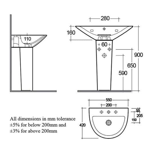RAK Ceramics Morning 55cm Basin 1 Tap Hole - MORWB5501AWHA - Envy Bathrooms Ltd