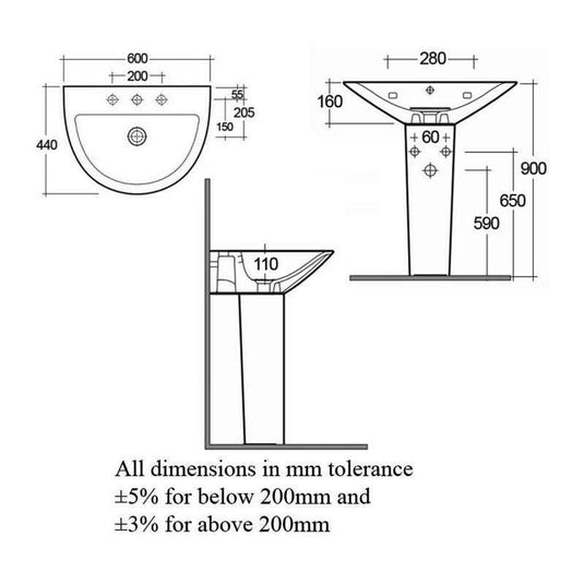 RAK Ceramics Morning 60cm Basin 1 Tap Hole - MORWB6001AWHA - Envy Bathrooms Ltd