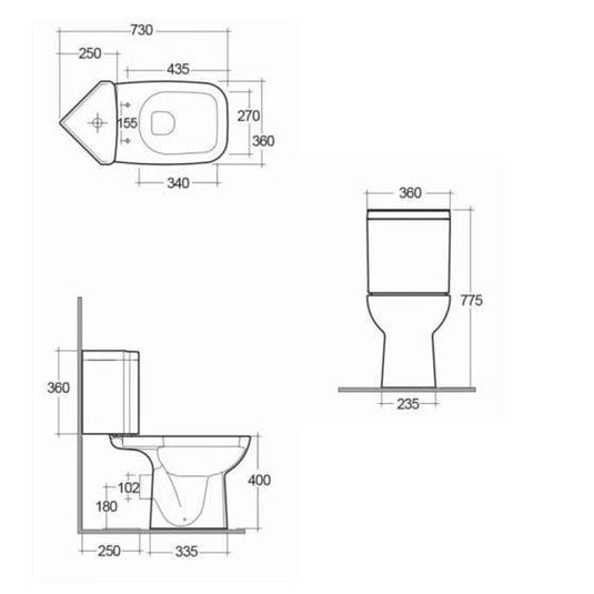 RAK Ceramics Origin Close Coupled Dual Flush Corner Cistern - White - ORG04AWHA - Envy Bathrooms Ltd