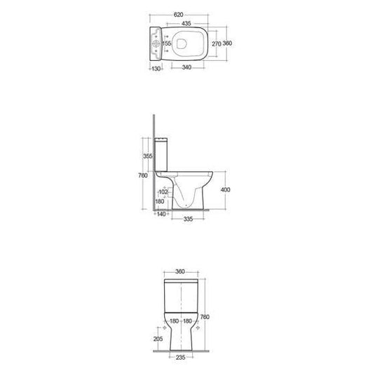 RAK Ceramics Origin Close Coupled Full Access Open Back Toilet Pan - Alpine White - ORG11AWHA - Envy Bathrooms Ltd