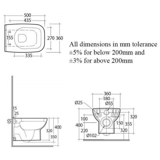 RAK Ceramics Origin Wall Hung Pan - Alpine White - ORG12AWHA - Envy Bathrooms Ltd