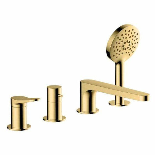 RAK Ceramics Petit Round 4 Hole Deck Mounted Bath Shower Mixer - Brushed Gold - RAKPER3013G - Envy Bathrooms Ltd