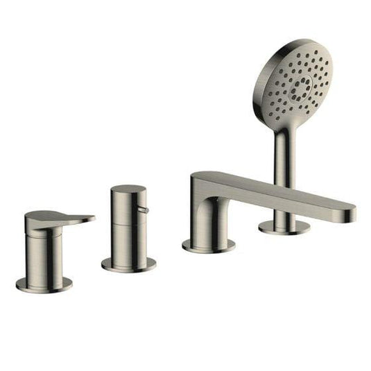 RAK Ceramics Petit Round 4 Hole Deck Mounted Bath Shower Mixer - Brushed Nickel - RAKPER3013N - Envy Bathrooms Ltd