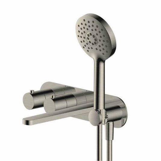 RAK Ceramics Petit Round Wall Mounted Thermostatic Bath Shower Mixer Dual Outlet - Brushed Nickel - RAKPER3306N - Envy Bathrooms Ltd