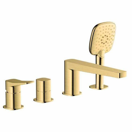 RAK Ceramics Petit Square 4 Hole Deck Mounted Bath Shower Mixer - Brushed Gold - RAKPES3013G - Envy Bathrooms Ltd