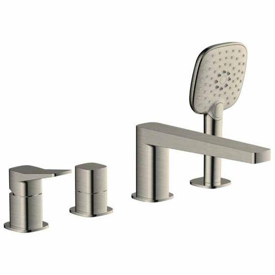RAK Ceramics Petit Square 4 Hole Deck Mounted Bath Shower Mixer - Brushed Nickel - RAKPES3013N - Envy Bathrooms Ltd