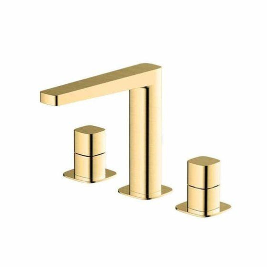 RAK Ceramics Petit Square Deck Mounted 3 Hole Basin Mixer - Brushed Gold - RAKPES3011G - Envy Bathrooms Ltd