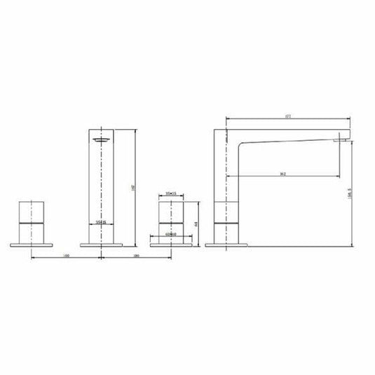 RAK Ceramics Petit Square Deck Mounted 3 Hole Basin Mixer - Brushed Nickel - RAKPES3011N - Envy Bathrooms Ltd