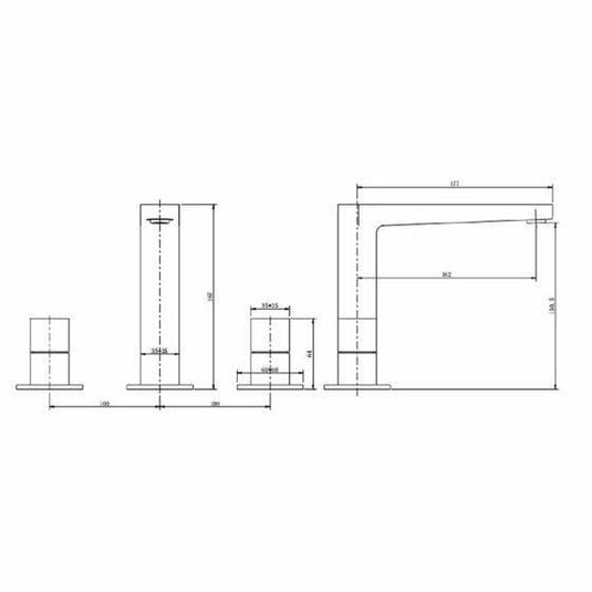 RAK Ceramics Petit Square Deck Mounted 3 Hole Basin Mixer - Brushed Nickel - RAKPES3011N - Envy Bathrooms Ltd