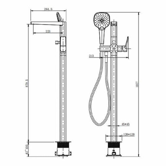 RAK Ceramics Petit Square Floor Standing Bath Shower Mixer - Brushed Gold - RAKPES3014G - Envy Bathrooms Ltd