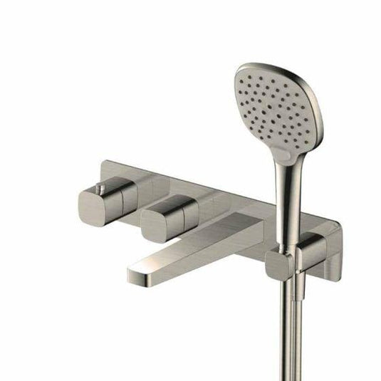 RAK Ceramics Petit Square Wall Mounted Thermostatic Bath Shower Mixer 2 Outlets - Brushed Nickel - RAKPES3306N - Envy Bathrooms Ltd