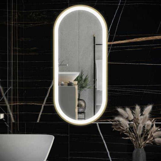 RAK Ceramics Picture Oval 450 x 1000mm LED Illuminated Mirror - Brushed Gold - RAKPICOVBG5001 - Envy Bathrooms Ltd