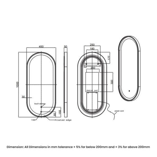 RAK Ceramics Picture Oval 450 x 1000mm LED Illuminated Mirror - Brushed Nickel - RAKPICOVBN5001 - Envy Bathrooms Ltd