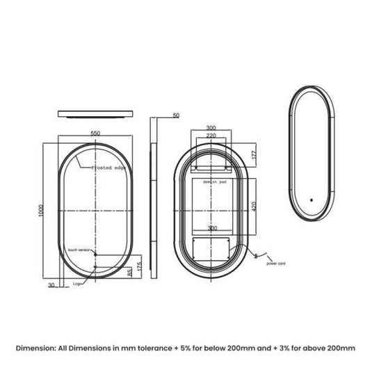 RAK Ceramics Picture Oval 550 x 1000mm LED Illuminated Mirror - Matt Black - RAKPICOVMB5002 - Envy Bathrooms Ltd