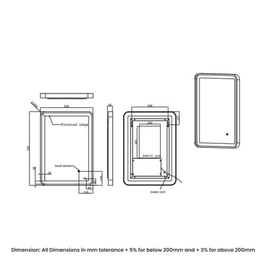 RAK Ceramics Picture Soft 500 x 700mm LED Mirror - Brushed Nickel - RAKPICSFBN5001 - Envy Bathrooms Ltd