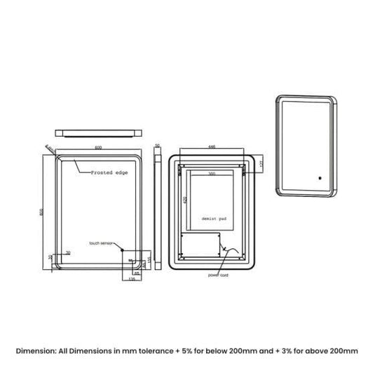 RAK Ceramics Picture Soft 600 x 800mm LED Mirror - Matt Black - RAKPICSFMB5002 - Envy Bathrooms Ltd