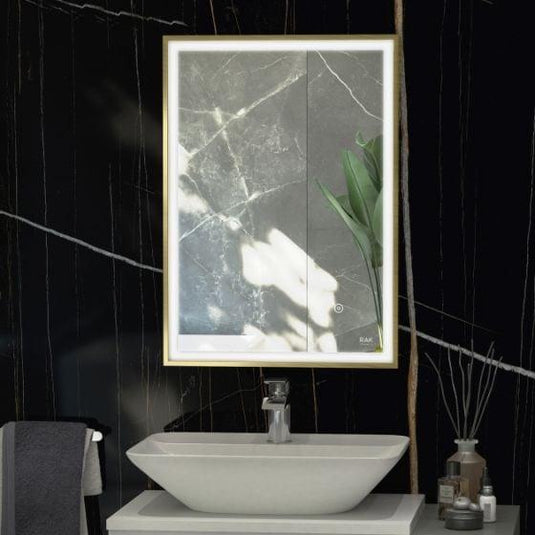 RAK Ceramics Picture Square 500 x 700mm LED Illuminated Mirror - Brushed Gold - RAKPICSQBG5001 - Envy Bathrooms Ltd