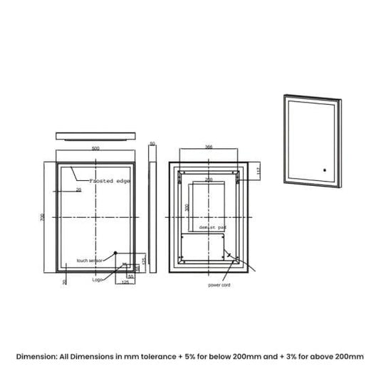 RAK Ceramics Picture Square 500 x 700mm LED Illuminated Mirror - Brushed Gold - RAKPICSQBG5001 - Envy Bathrooms Ltd