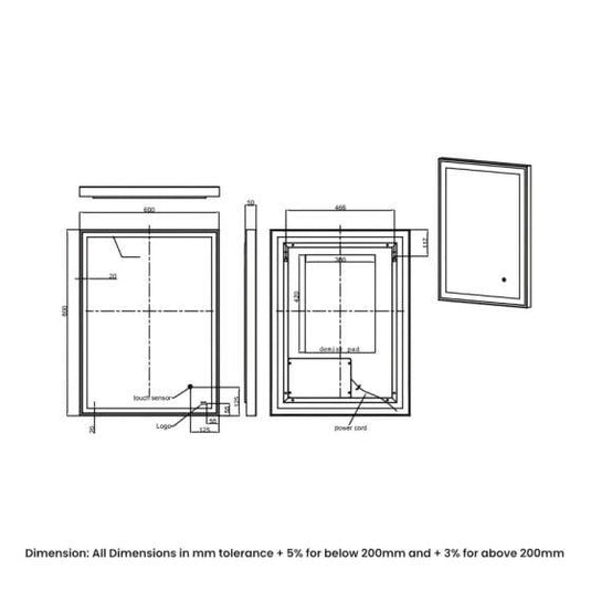 RAK Ceramics Picture Square 600 x 800mm LED Illuminated Mirror - Brushed Gold - RAKPICSQBG5002 - Envy Bathrooms Ltd