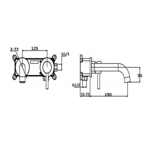 RAK Ceramics Prima Tech 2 Hole Wall Mounted Basin Mixer - Chrome - RAKPRT3008 - Envy Bathrooms Ltd