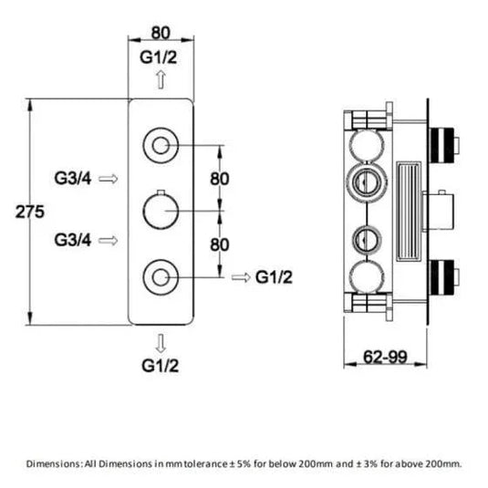 RAK Ceramics Prima Tech Dual Outlet Concealed Thermostatic Shower with Back Plate - Chrome - RAKPRT3025 - Envy Bathrooms Ltd