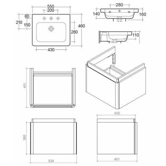 RAK Ceramics Resort 550mm Basin Unit With Single Draw - Matt Grey - RAKRSTWBU55603 - Envy Bathrooms Ltd