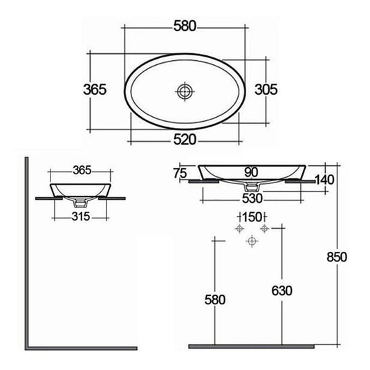 RAK Ceramics Resort 58cm Oval Countertop Basin - RST01AWHA - Envy Bathrooms Ltd