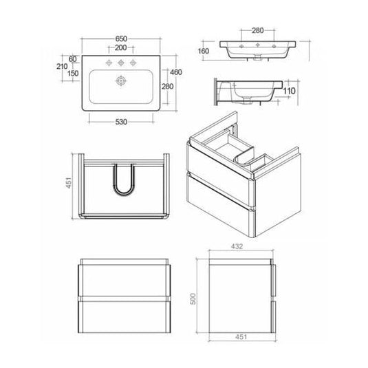 RAK Ceramics Resort Basin Unit With Double Draw - Matt Denim Blue - RAKRSTWBU65604 - Envy Bathrooms Ltd