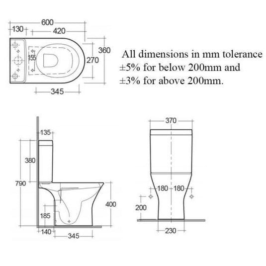 RAK Ceramics Resort Mini Close Coupled Full Access Open Back Toilet Pan - Alpine White - RST18AWHA - Envy Bathrooms Ltd