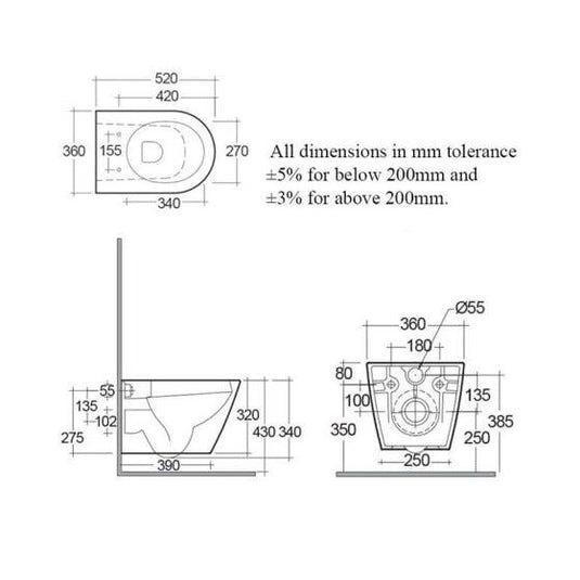 RAK Ceramics Resort Rimless Wall Hung Toilet Pan With Hidden Fixations - White - RST23AWHA - Envy Bathrooms Ltd