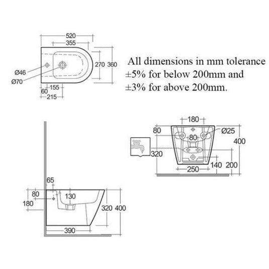 RAK Ceramics Resort Wall Hung Bidet with Hidden Fixations - White - RST07AWHA - Envy Bathrooms Ltd